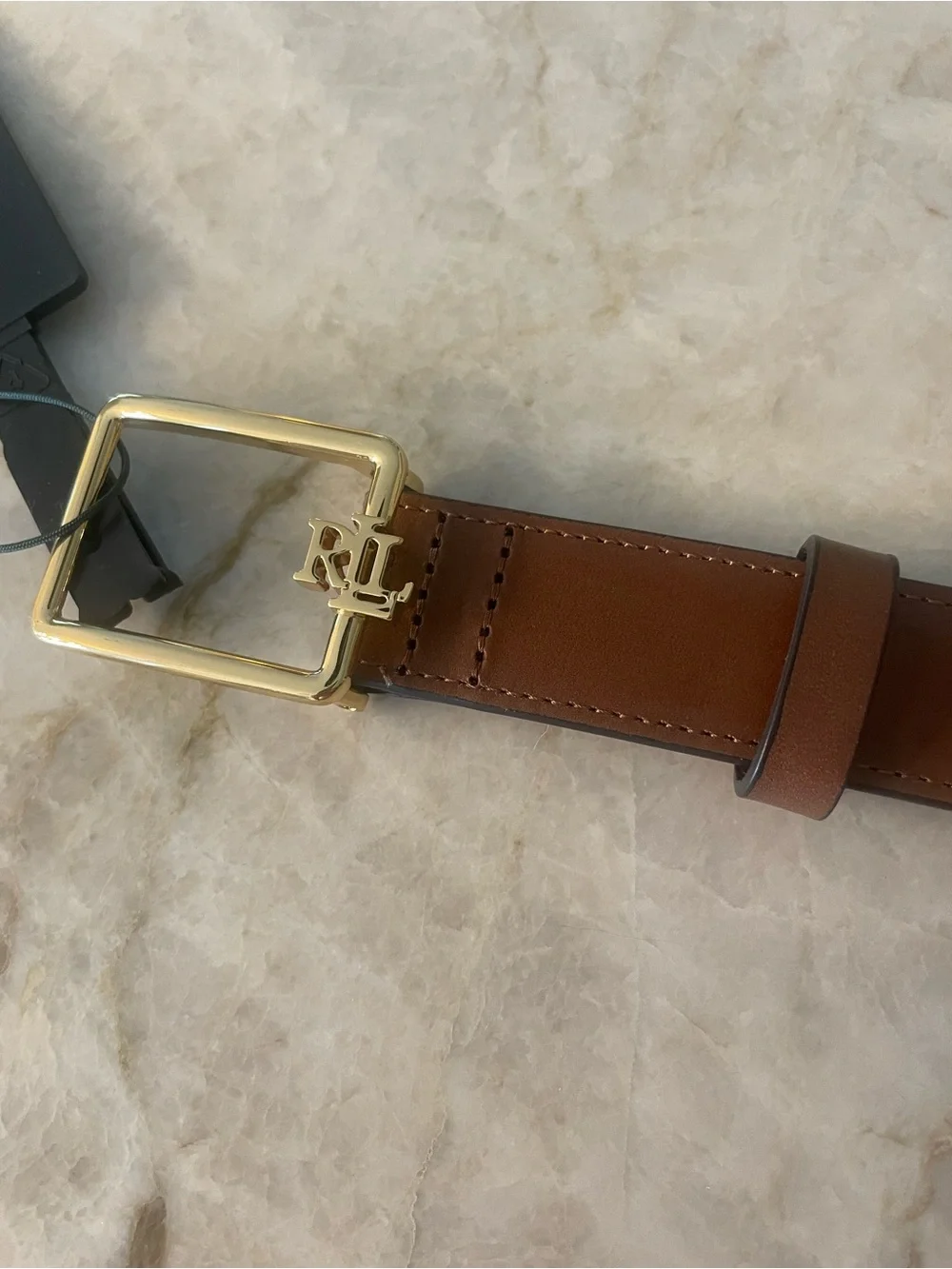 Ralph Lauren Tan Leather Belt with Gold RL Buckle